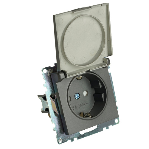 Розетка 2P+Е Катрин графит крышка,с защитной шторкой GLS16-7112-06