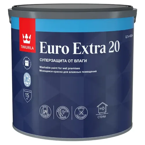 Краска в/д Тиккурила EURO EXTRA-20 Моющаяся для влажных помещений 2,7 л