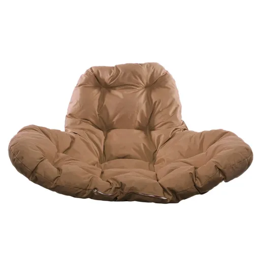 Кресло подвесное с ротангом XL коричневое с бежевой подушкой