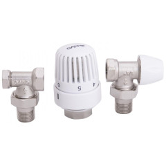 Комплект кран с термостатической головкой для радиатора угловой ф 1/2