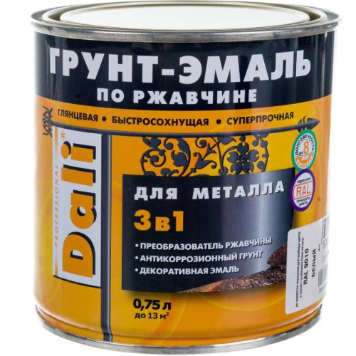 Грунт-эмаль DALI по ржавчине 3 в 1 гладкая RAL 9010 белая 0,75 л
