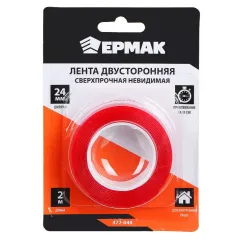 Скотч двухсторонний ЕРМАК сверхпрочный невидимый 24мм х 2м (472-044)