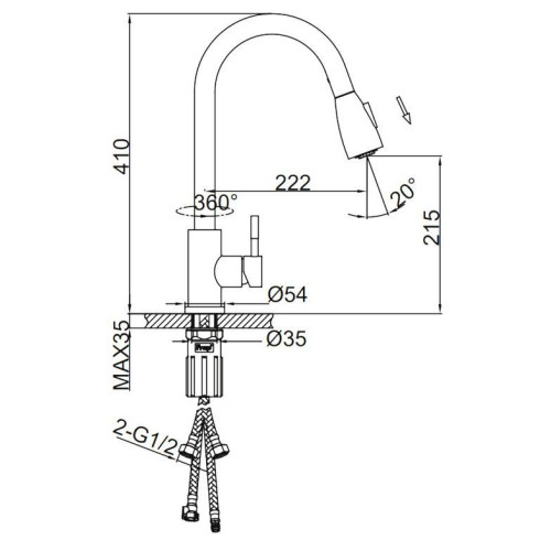 Смеситель для кухни FRAP F60991-3 с выдвижным гибким изливом, сатин золотой