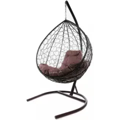 Кресло подвесное с ротангом Капля коричневое с коричневой подушкой