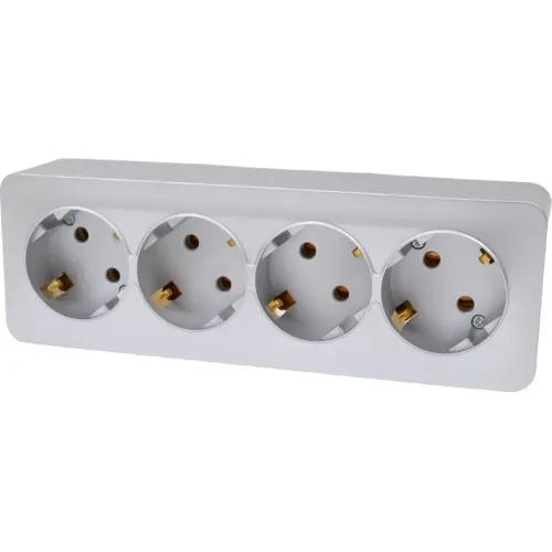 Розетка О/У 4-ая 2P+E STEKKER серебро MST16-14-03 49332