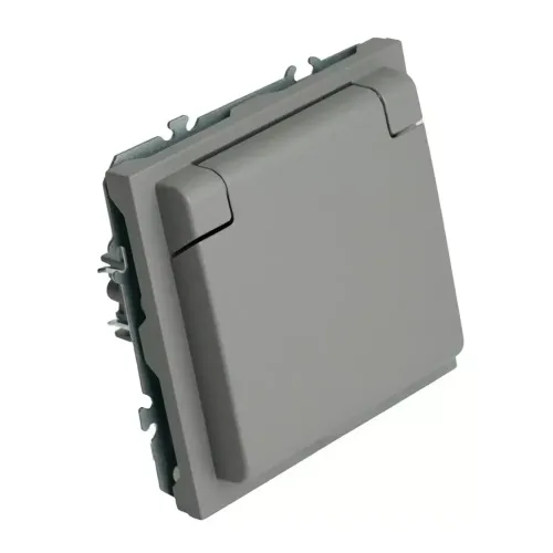 Розетка 2P ЭМИЛИ защ.шторки с крышкой платиново-сер RST16-5113-10