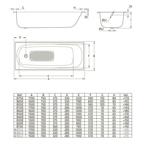 Ванна стальная BLB Europa 160х70см с ножками