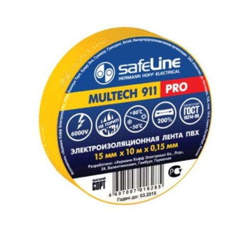 Изолента ПВХ 15мм х 10м желтая SAFELINE (100908)