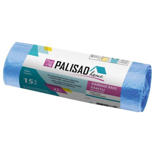 Пакеты для мусора Palisad Home 35л х 15шт синие с завязками (927155)