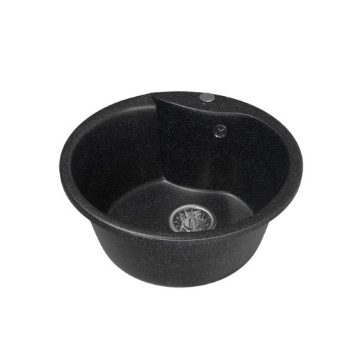 |Мойка композитная MIXLINE ML-GM12 чёрная, ф 480 мм, глубина 210 мм, сифон