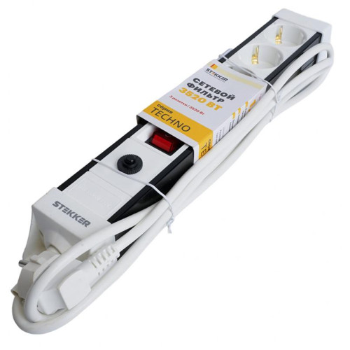 Фильтр сетевой Stekker 3 роз. 16A 3м белый HM22-31-03 Techno 50145