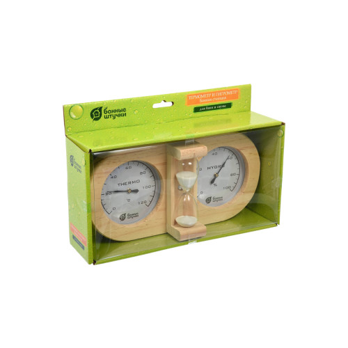 Термометр с гигрометром Банная станция с песочными часами 27*13,8*7,5см