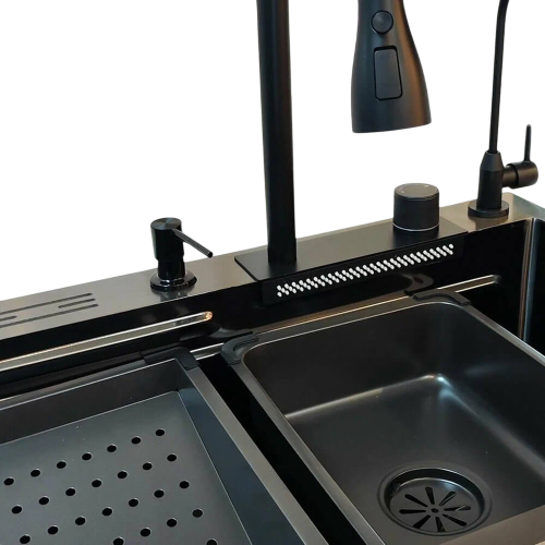 Мойка нерж. врезная DIKALAN KN754508 750х460х220, тол. 3 мм, черный PVD, с сифоном