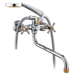 Смеситель для ванны FRUD R22118-9 керам. кран-букса встр. диверт, ручка крест, жёлтый/хром