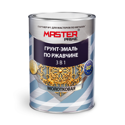 Грунт-эмаль FARBITEX ПРОФИ MASTER по ржавчине 3 в 1 молотковая светло-серая 0,9 л