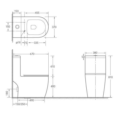 Унитаз-монолит EVA GOLD 5005BM чёрный матовый, тонкое сиденье ДП, безободковый, с гофрой и гибкой подводкой