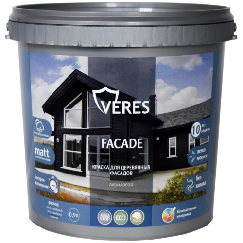 Краска Veres Facade для деревянных фасадов акриловая Шоколадный бархат 0,9 л