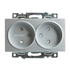 Розетка 2-ая 2P Катрин серебро с защитной шторкой GLS10-7113-03