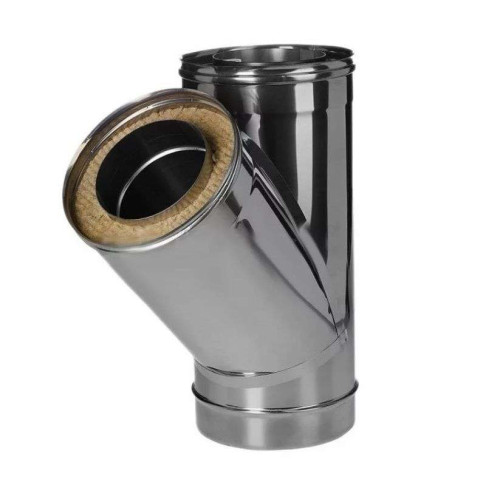Дымоход сэндвич тройник 0,8мм 45гр Ф115*200 нержавеющая сталь (Феррум)