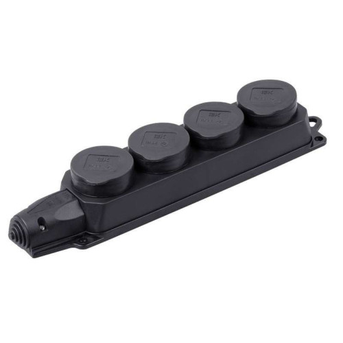 Колодка 4-пост. 2P+E каучуковая с защит. крышками черн. IP44 16А IEK PKR64-016-2-K02 (577441)