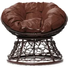 Кресло ПОНЧИК с ротангом коричневое с коричневой подушкой