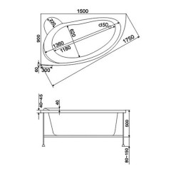 Ванна акриловая BAS Вектра 150х90см на раме правая