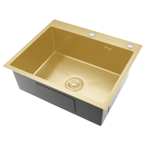 Мойка нерж. врезная GAPPO 60х50х21,5 см тол. 3 мм, сатин золотой (сифон, коландер) GS6050-3