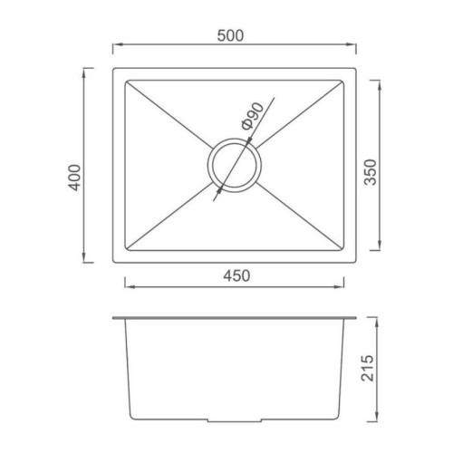 Мойка нерж. врезная GAPPO 50х40х21,5 см тол. 3 мм, сатин (сифон, коландер) GS5040