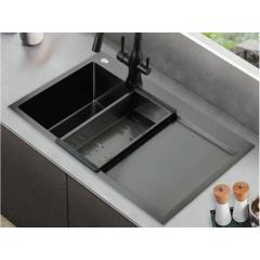 Мойка нерж. врезная GAPPO 78х50х21,5 см тол. 3 мм, чёрная, левая (сифон, коландер) GS7850-6L