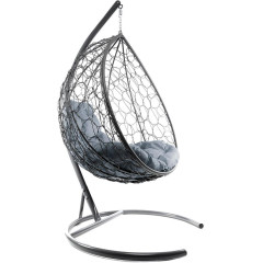Кресло подвесное с ротангом XL серое с серой подушкой