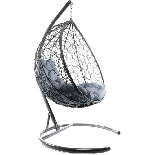 Кресло подвесное с ротангом XL серое с серой подушкой