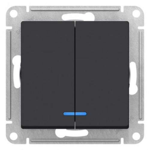 Выключатель 2-кл AtlasDesign 10А с подсветкой карбон SchE ATN001053