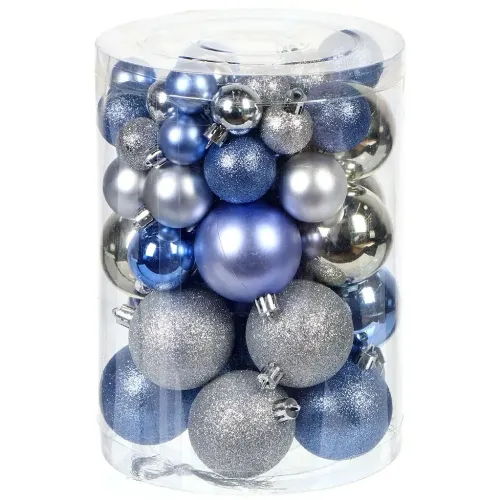 Шары новогодние набор 50шт голубой/серебро (15шт 3см, 15шт 4 см,20шт 6см) SYQА-0122302