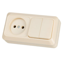 Блок комбинированный TDM выкл 2кл.+розетка 2P 10А БКВР Ладога сл.кость SQ1801-0206