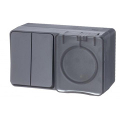 Блок комбинированный О/У AtlasDesign Profi54 розетка 16А 250В защ.шторки + 2-кл.выкл.10А IP54 антрацит SchE ATN544074