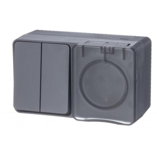 Блок комбинированный О/У AtlasDesign Profi54 розетка 16А 250В защ.шторки + 2-кл.выкл.10А IP54 антрацит SchE ATN544074