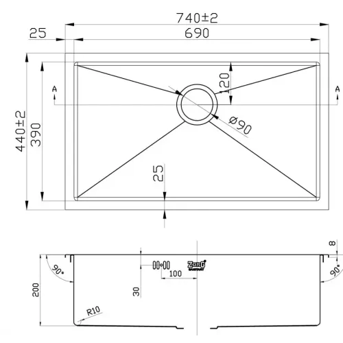|Мойка нерж. врезная ZORG RX-7444, 440х740мм