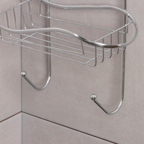 Полка для ванной комнаты 2-х ярусная на присоске Доляна «Волна», 25х11х45 см, 2 крючка, цвет хром