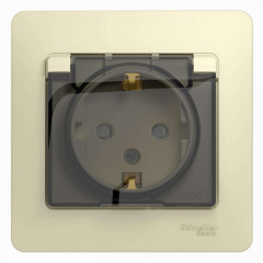 Розетка 2P+E GLOSSA IP44 бежевый шторки, крышка GSL000248 (458652) В СБОРЕ