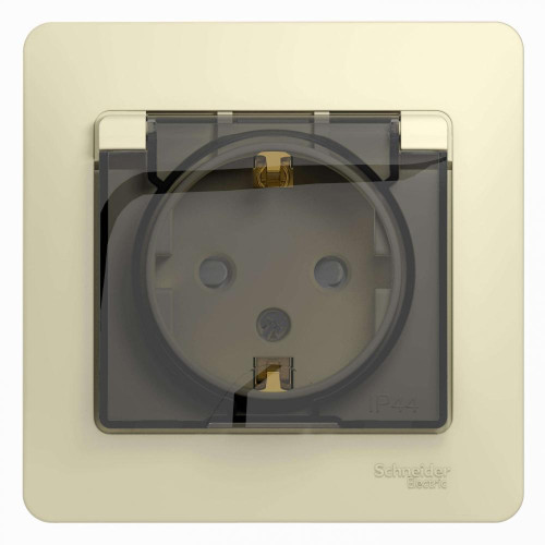 Розетка 2P+E GLOSSA IP44 бежевый шторки, крышка GSL000248 (458652) В СБОРЕ