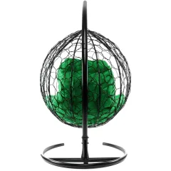 Кресло подвесное с ротангом XL черное с зеленой подушкой