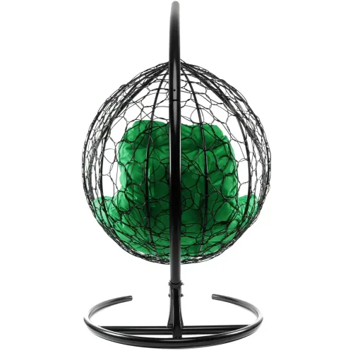 Кресло подвесное с ротангом XL черное с зеленой подушкой