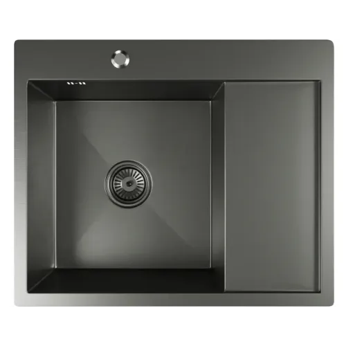 Мойка нерж. врезная MIXLINE PRO 60х50 тол. 3 мм, левая, черный графит, с сифоном