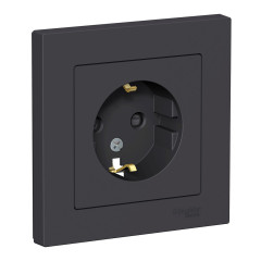 Розетка 2P+Е AtlasDesign в сборе штор. карбон SchE ATN001044