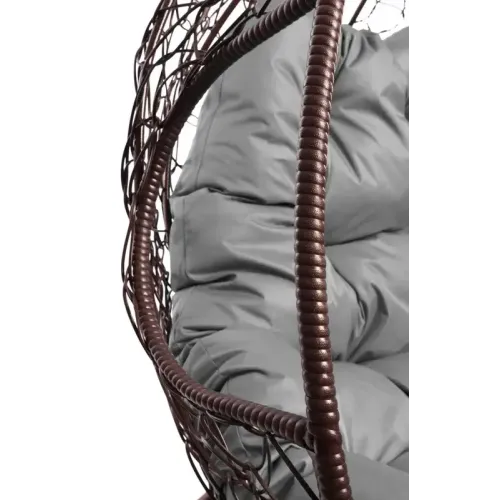 Кресло подвесное с ротангом ДЛЯ ДВОИХ коричневое с серой подушкой