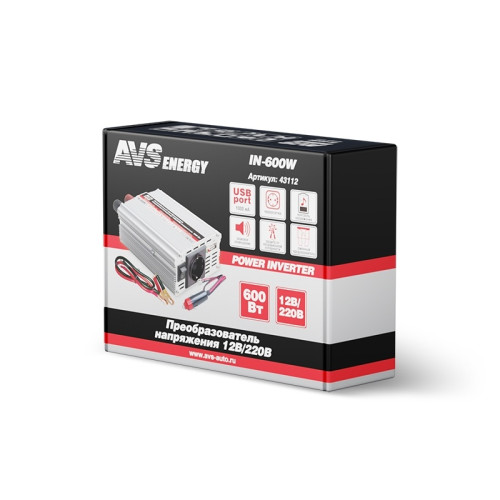 Автоинвертор AVS IN-600W 12/220V