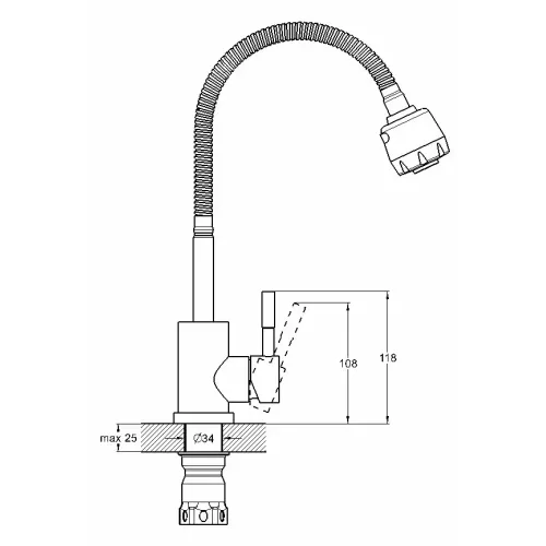 Смеситель для кухни SOLONE EZA4-A090, нерж. сталь, ф 35
