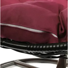 Кресло подвесное с ротангом КРУГ коричневое с бордовой подушкой