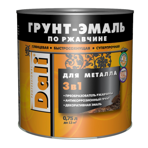 Грунт-эмаль DALI по ржавчине 3 в 1 гладкая RAL 5002 ультрамарин 0,75л