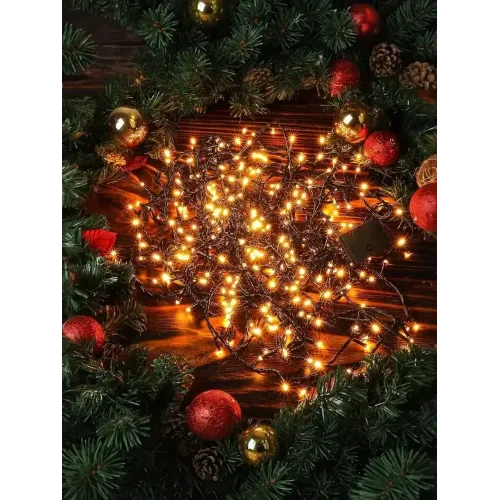 Гирлянда Нить 300 ламп 15м, 8 режимов, зеленый провод, теплый белый свет (454846)